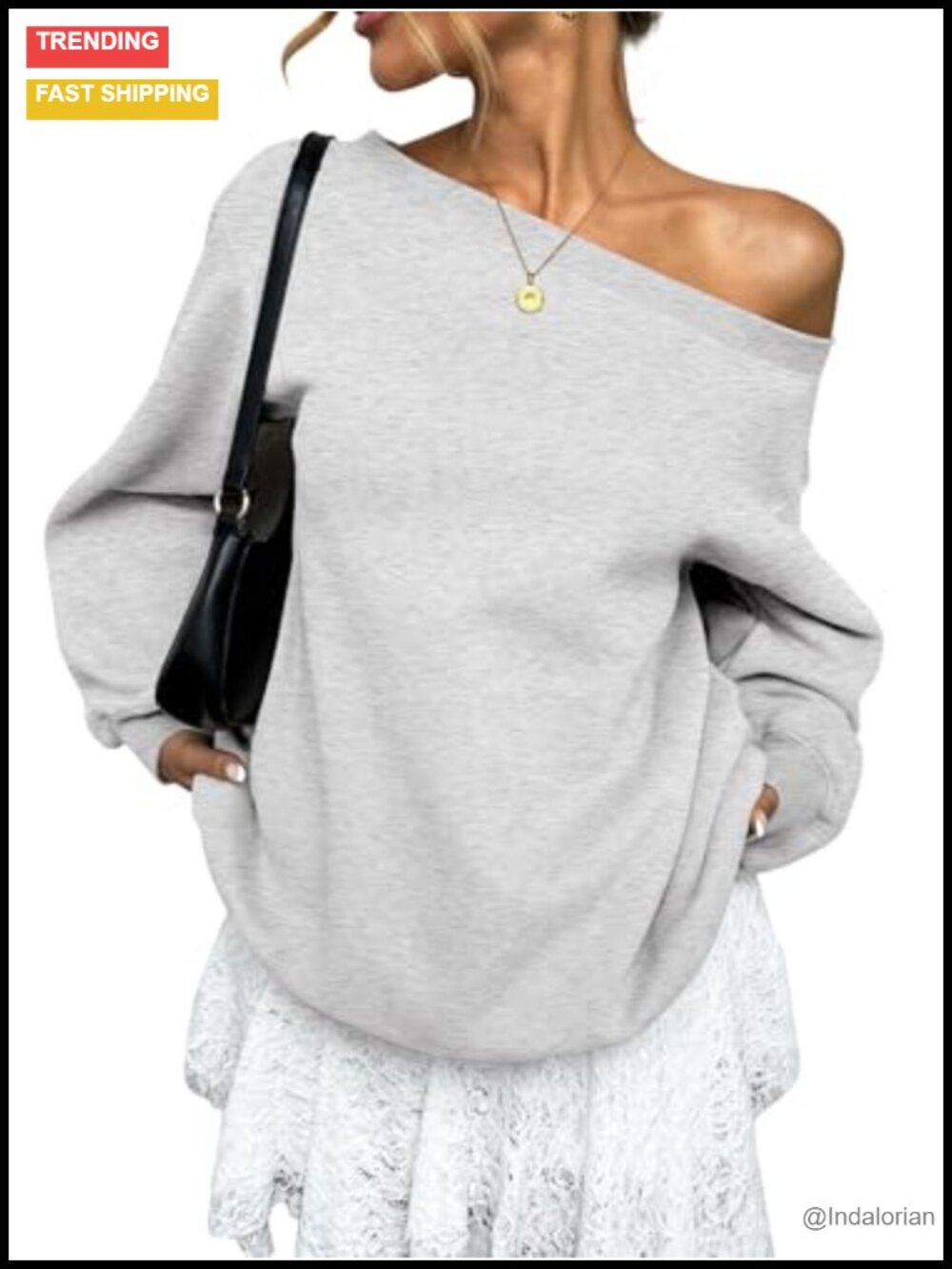 Womens Oversized Off the Shoulder Fleece Sweatshirt Pullover Top